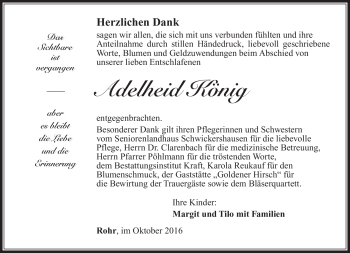 Traueranzeige von Adelheid König von Südthüringer Presse