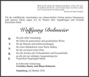 Traueranzeige von Wolfgang Dobmeier von Südthüringer Presse