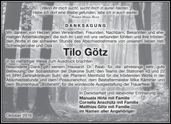 Traueranzeige von Tilo Götz von Südthüringer Presse