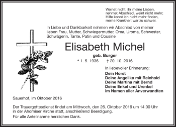 Traueranzeige von Elisabeth Michel von Frankenpost