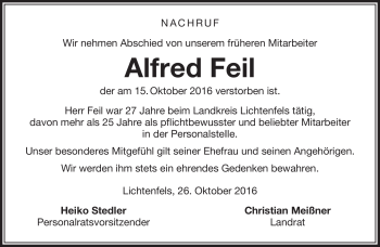 Traueranzeige von Alfred Feil von Neue Presse Coburg