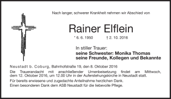 Traueranzeige von Rainer Elflein von Neue Presse Coburg