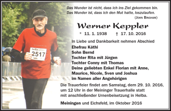 Traueranzeige von Werner Keppler von Südthüringer Presse