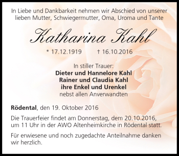 Traueranzeige von Katharina Kahl von Neue Presse Coburg