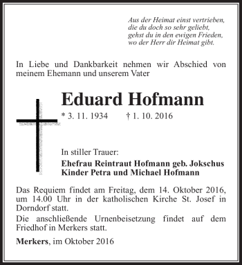 Traueranzeige von Eduard Hofmann von Südthüringer Presse