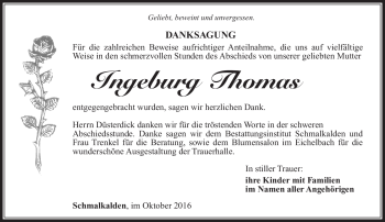 Traueranzeige von Ingeburg Thomas von Südthüringer Presse