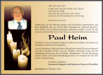 Traueranzeige von Paul Heim von Südthüringer Presse