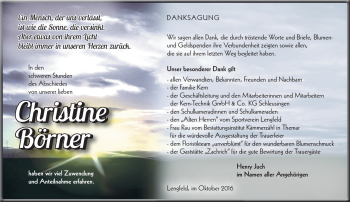 Traueranzeige von Christine Börner von Südthüringer Presse