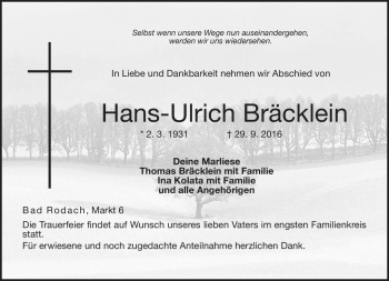 Traueranzeige von Hans-Ulrich Bräcklein von Neue Presse Coburg