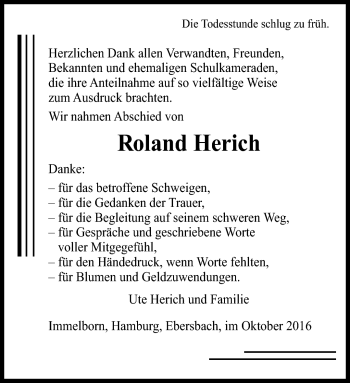 Traueranzeige von Roland Herich von Südthüringer Presse