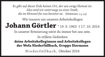 Traueranzeige von Johann Görtler von Neue Presse Coburg