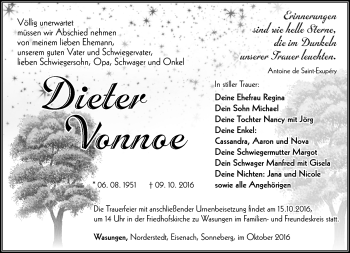 Traueranzeige von Dieter Vonnoe von Südthüringer Presse