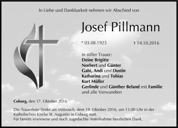 Traueranzeige von Josef Pillmann von Neue Presse Coburg