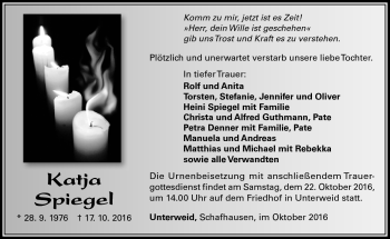 Traueranzeige von Katja Spiegel von Südthüringer Presse
