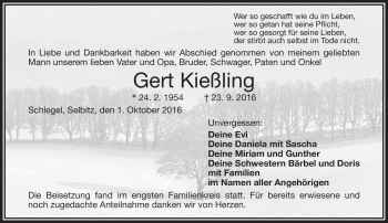 Traueranzeige von Gert Kießling von Frankenpost