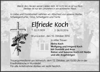 Traueranzeige von Elfriede Koch von Frankenpost