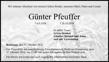 Traueranzeige von Günter Pfeuffer von Neue Presse Coburg