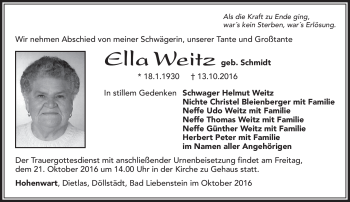 Traueranzeige von Ella Weitz von Südthüringer Presse