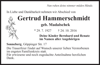 Traueranzeige von Gertrud Hammerschmidt von Neue Presse Coburg