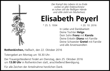 Traueranzeige von Elisabeth Peyerl von Neue Presse Coburg