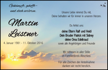 Traueranzeige von Martin Leistner von Südthüringer Presse