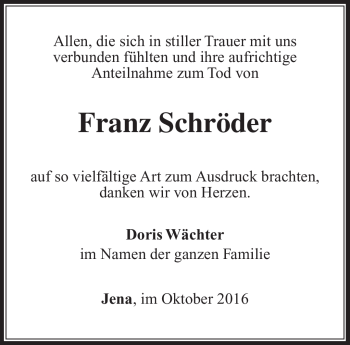 Traueranzeige von Franz Schröder von Südthüringer Presse