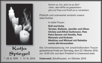 Traueranzeige von Katja Spiegel von Südthüringer Presse
