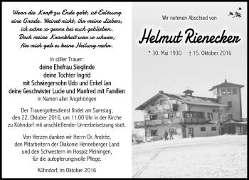 Traueranzeige von Helmut Rienecker von Südthüringer Presse