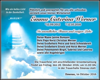 Traueranzeige von Emma Werner von Südthüringer Presse