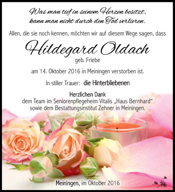 Traueranzeige von Hildegard Oldach von Südthüringer Presse