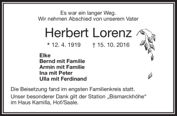 Traueranzeige von Herbert Lorenz von Frankenpost