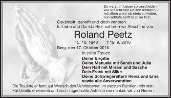 Traueranzeige von Rolandq Peetz von Frankenpost