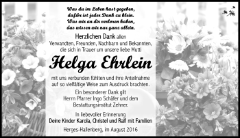 Traueranzeige von Helga Ehrlein von Südthüringer Presse