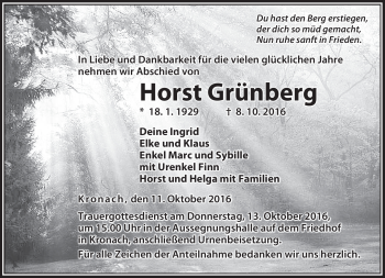 Traueranzeige von Horst Grünberg von Neue Presse Coburg