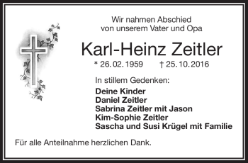 Traueranzeige von Karl-Heinz Zeitler von Frankenpost