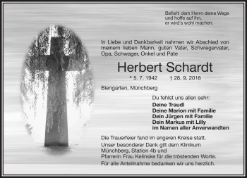 Traueranzeige von Herbert Schardt von Frankenpost