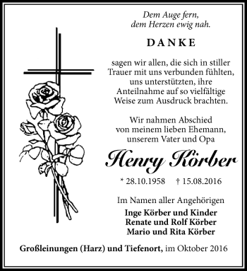 Traueranzeige von Henry Körber von Südthüringer Presse