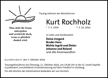 Traueranzeige von Kurt Rochholz von Neue Presse Coburg