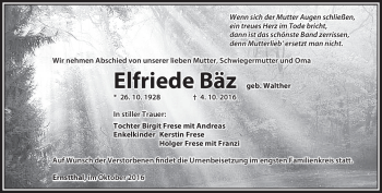 Traueranzeige von Elfriede Bäz von Südthüringer Presse