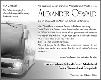 Traueranzeige von Alexander Oswald von Südthüringer Presse
