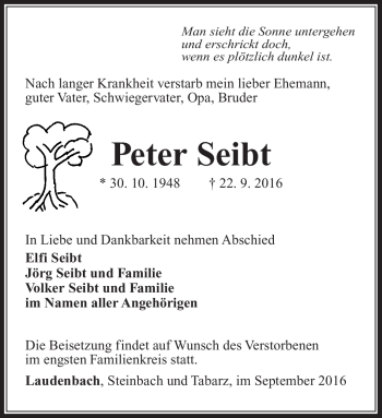 Traueranzeige von Peter Seibt von Südthüringer Presse