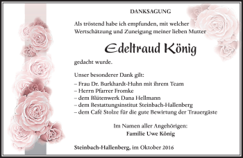 Traueranzeige von Edeltraud König von Südthüringer Presse