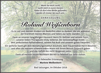 Traueranzeige von Roland Weißenborn von Südthüringer Presse