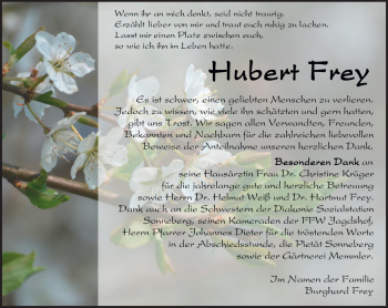 Traueranzeige von Hubert Frey von Südthüringer Presse
