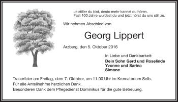 Traueranzeige von Georg Lippert von Frankenpost