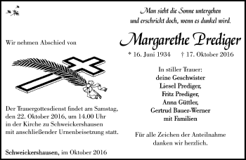 Traueranzeige von Margarethe Prediger von Südthüringer Presse