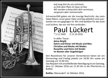 Traueranzeige von Paul Lückert von Südthüringer Presse