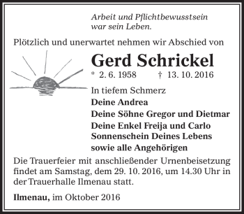 Traueranzeige von Gerd Schrickel von Südthüringer Presse