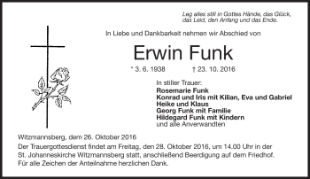 Traueranzeige von Erwin Funk von Neue Presse Coburg