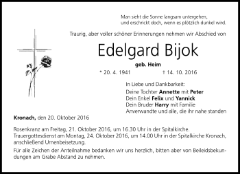 Traueranzeige von Edelgard Bijok von Neue Presse Coburg